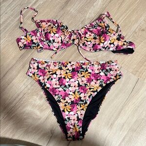 Floral Bikini Set with Pink and Orange Flowers